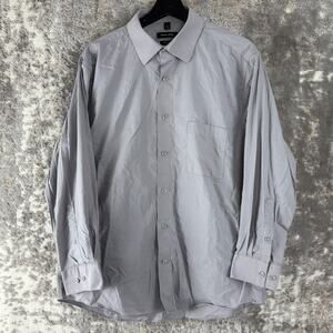 Pierre Cardin Sz L 16-16.5 32/33 Slim Fit Cotton Blend Casual Button Shirt Gray